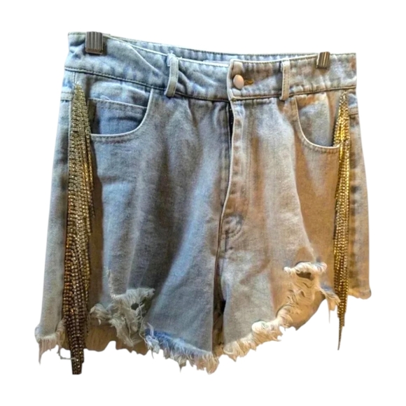 Rhinestone Fringe JULIANA'S Denim Shorts with SZ Small - Picture 3 of 4